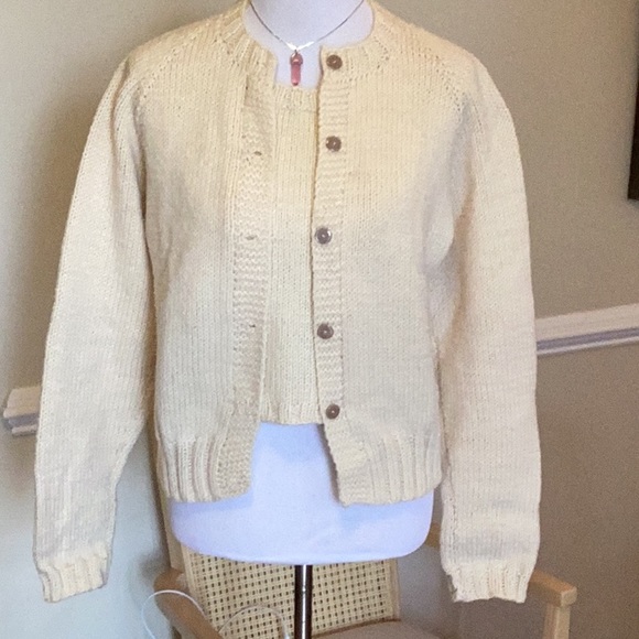 Hand Crafted Sweaters - Beautiful hand knit sweater made to look like a twin set, in off white.